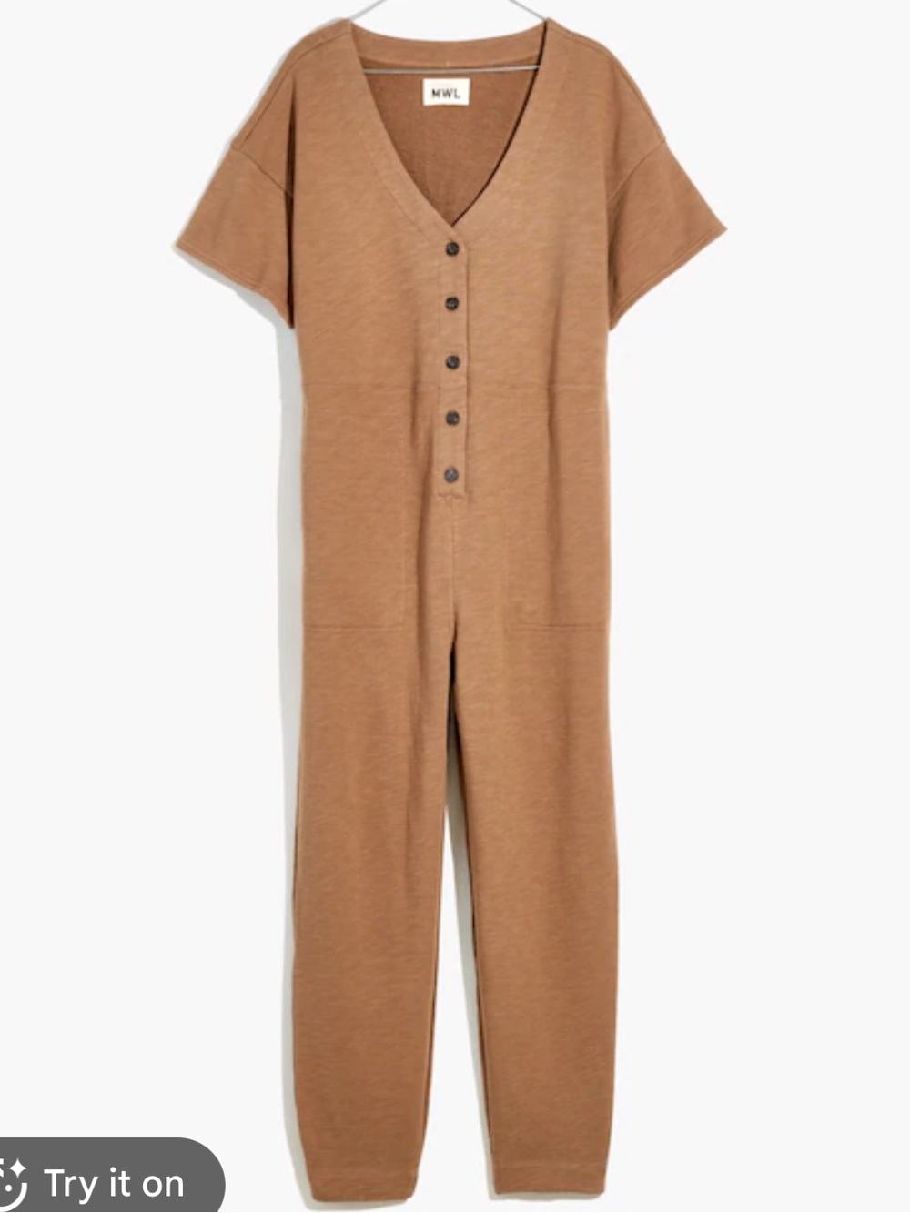 MADEWELL WOMENS SHORT SLEEVE COVERALL JUMPSUIT TAN LARGE